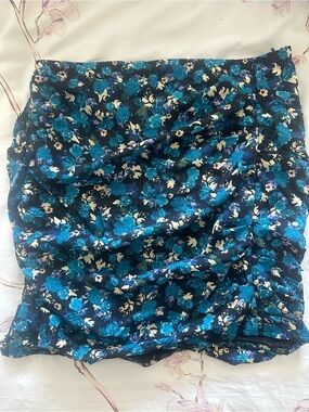 Zara Navy Floral Mini Skirt with Teal Flowers